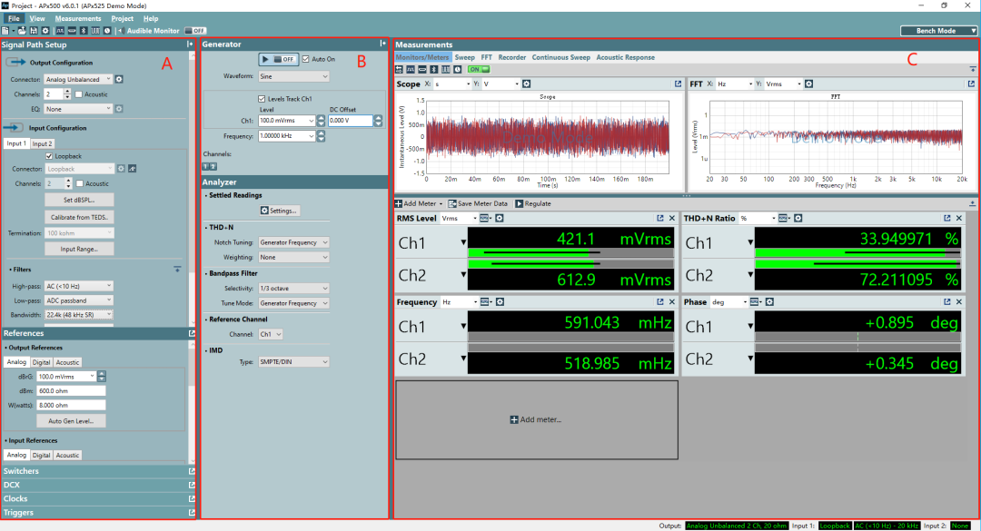 Bench mode interface screenshot