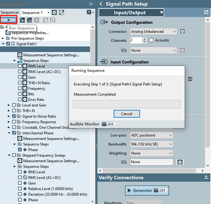 Run sequence button screenshot