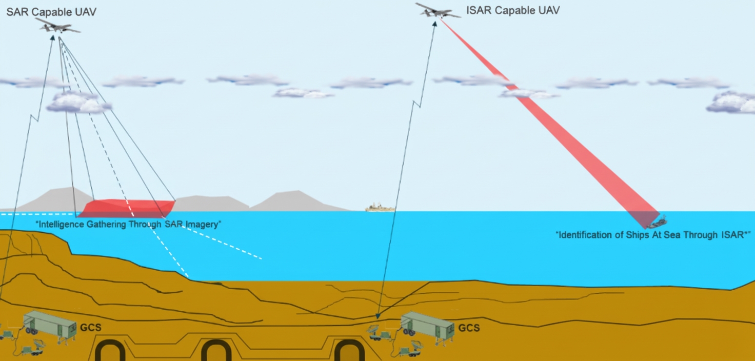 SAR capable UAV & ISAR capable UAV detecting the earth