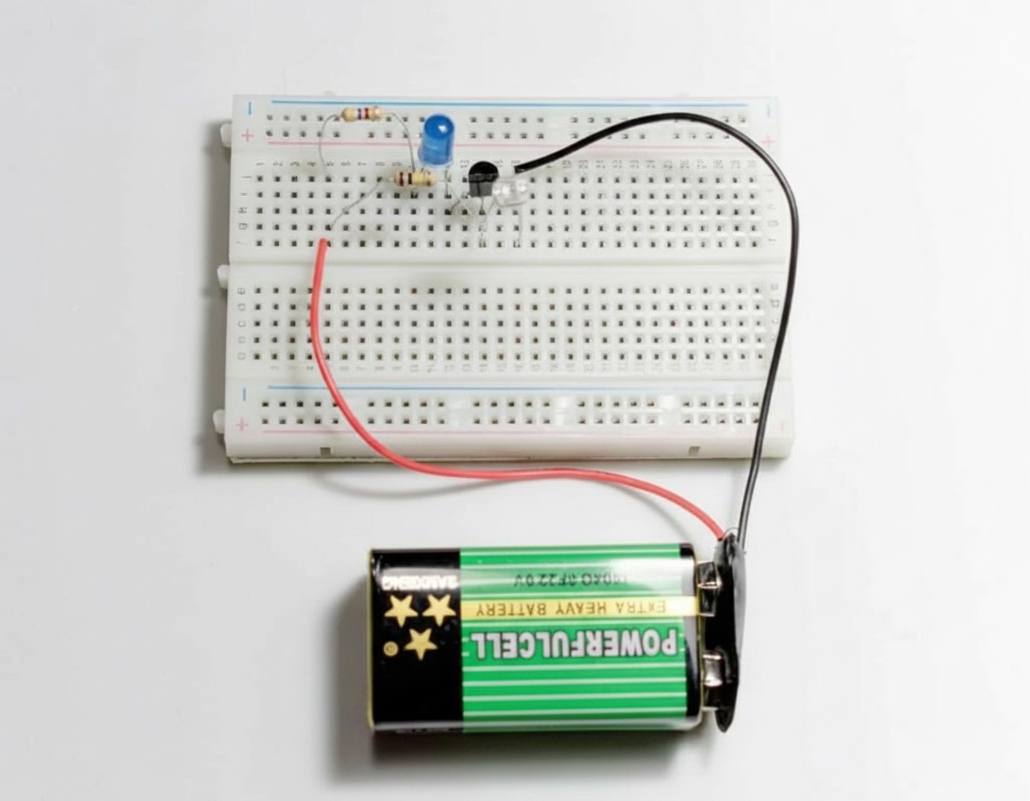 The photoresistor and the 100 k&Omega; resistor form a voltage divider.