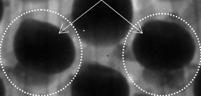 Automated optical inspection image showing solder non-wetting causes with beads repelling from PCB pad