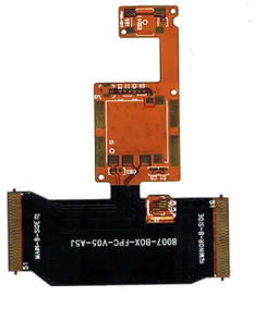 Close-up of 4-layer rigid-flex PCB bending simulation for VR eyewear component