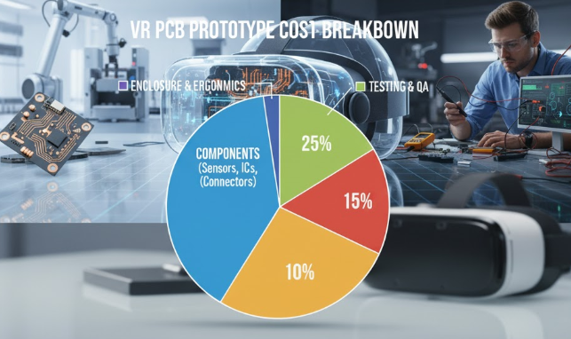 Visual guide to PCB prototype cost VR factors including fab, assembly, and testing