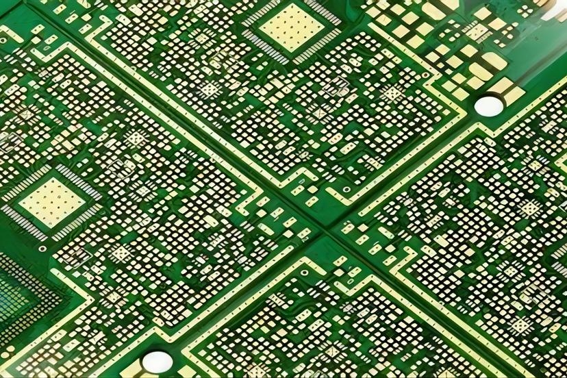 Micrograph showing filled microvia in multilayer automotive control board