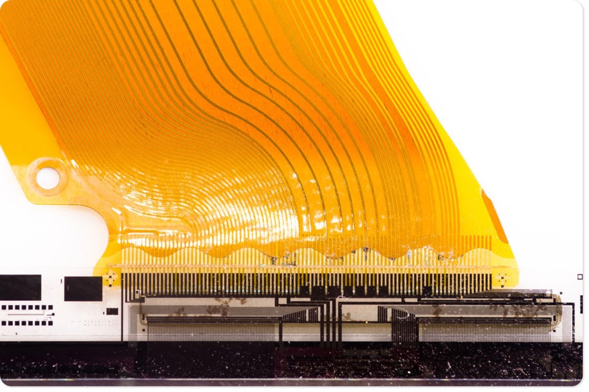 Microscopic view of polyimide substrate in high-reliability medical PCB