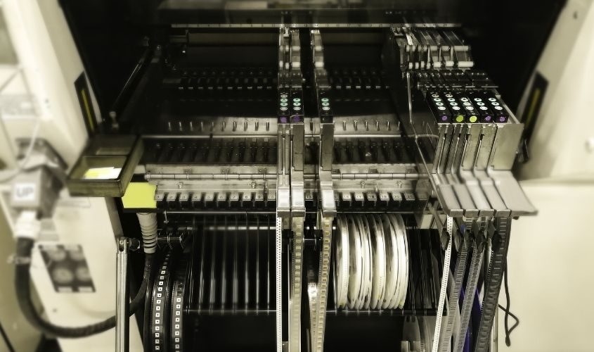 High-precision SMT placement machine loading components onto flexible HDI PCB