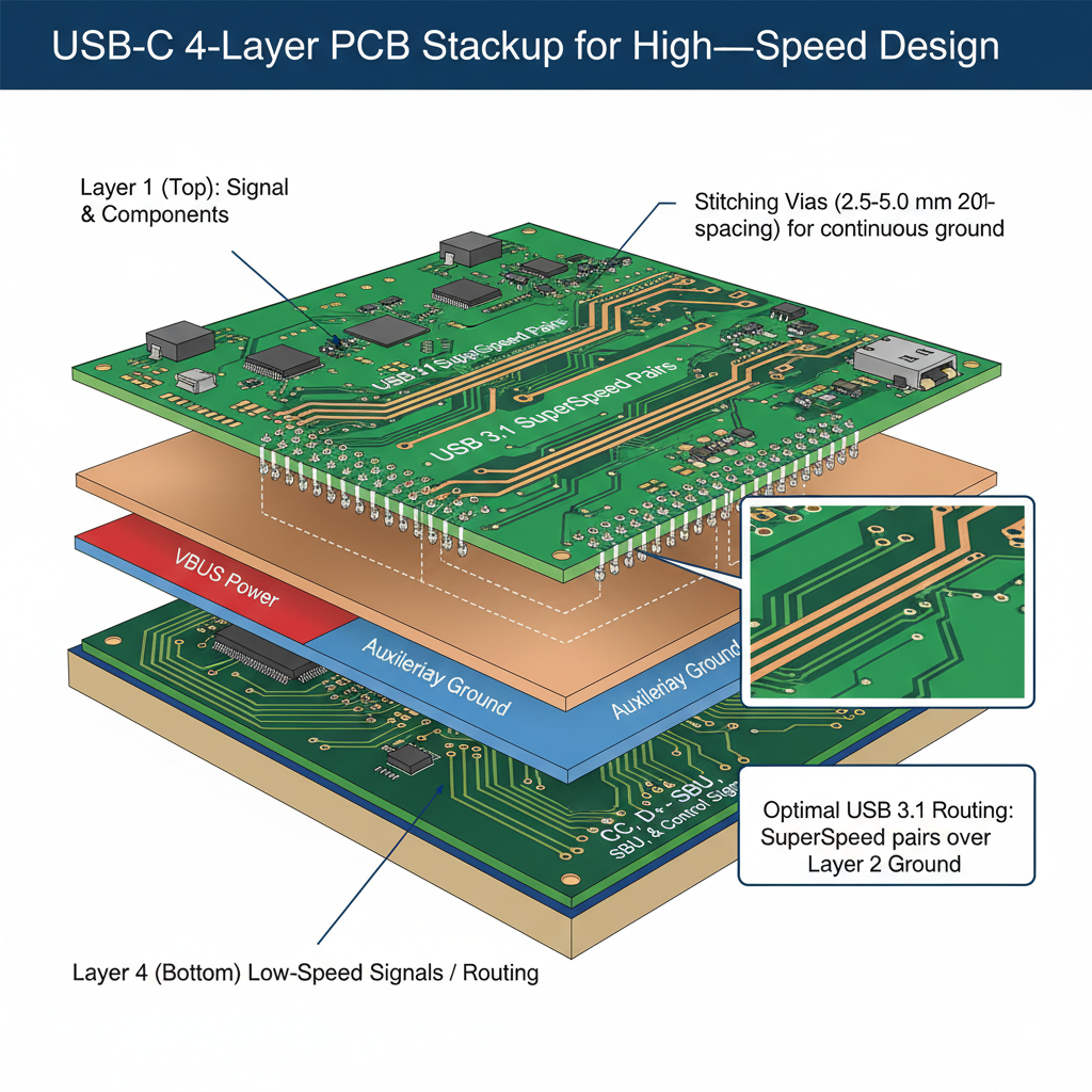USB-C 4-layer PCB Stackup
