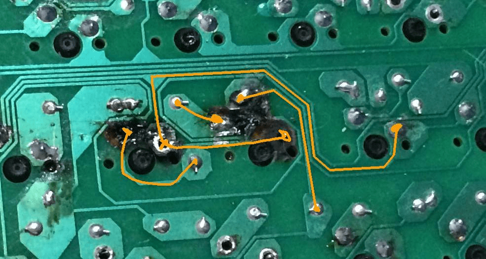Damaged standard PCB after thermal stress test