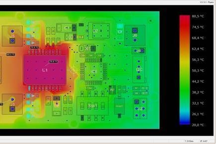 Thermal imaging of a PCB showing heat distribution