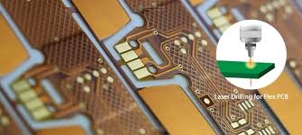Laser drilling equipment creating microvias on a flex PCB substrate