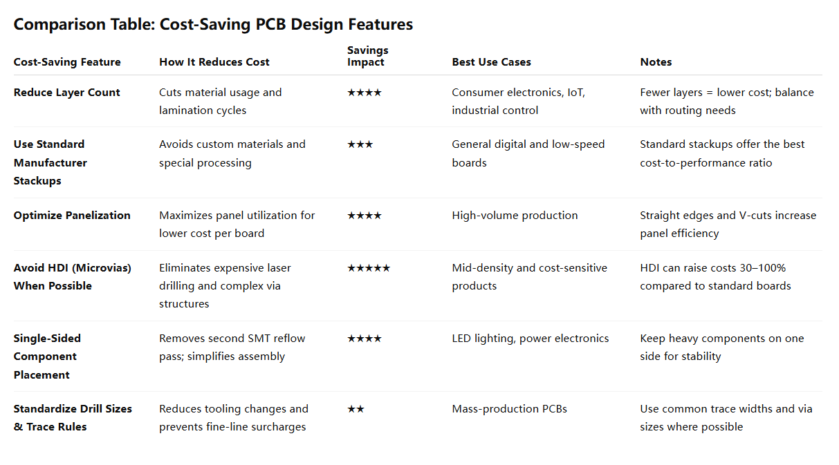 Visual guide to features reducing 8-layer PCB fabrication cost"