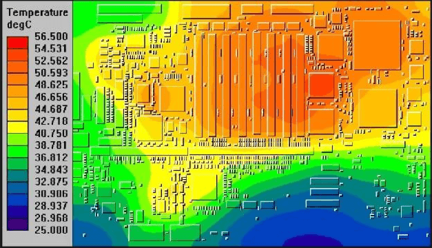 Thermal camera showing heat distribution on a printed circuit board