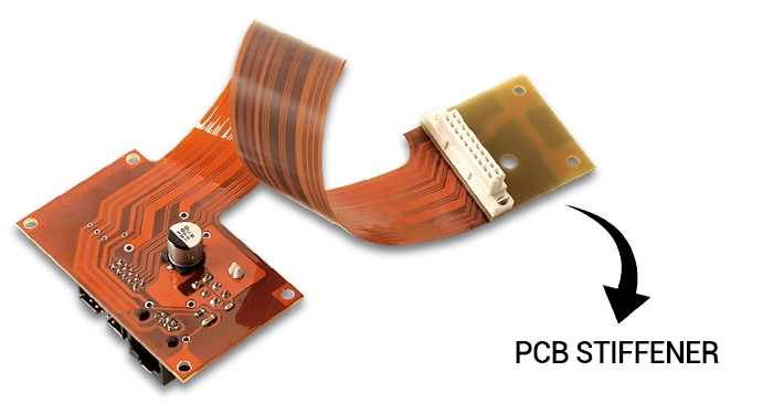 Flexible PCB with attached stiffeners for added rigidity