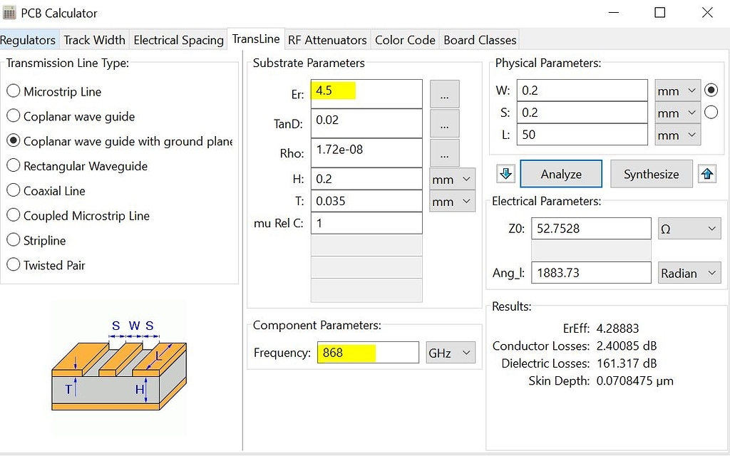 Screenshot mockup of a PCB calculator input form