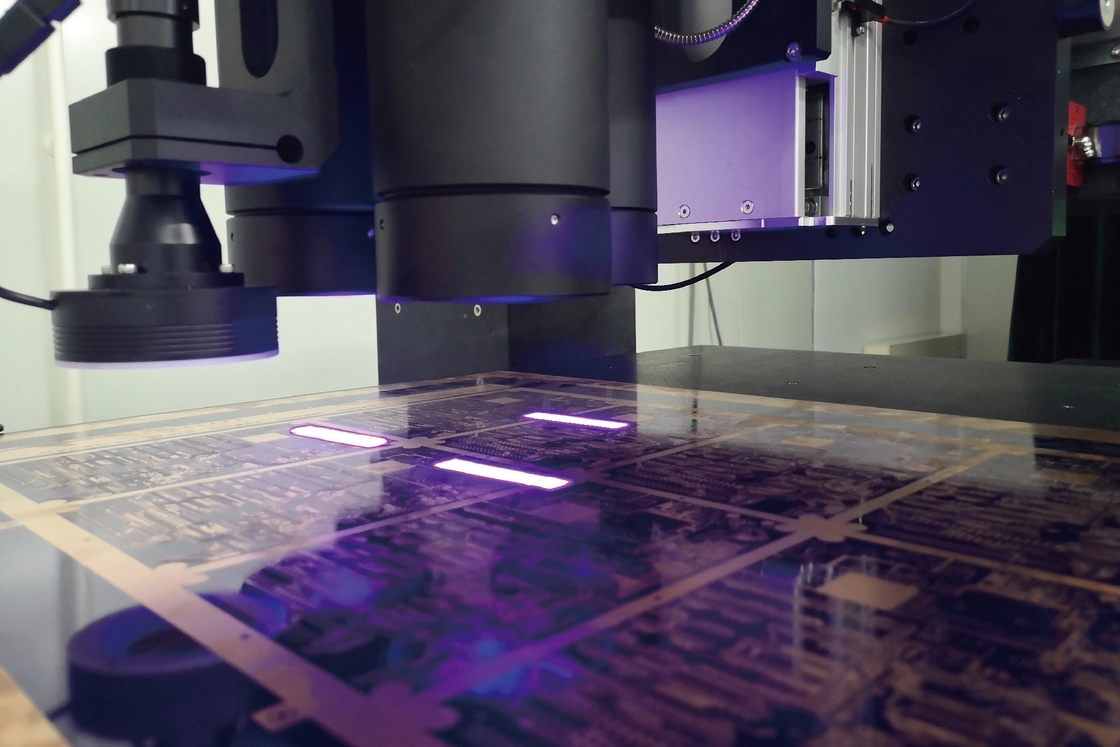 Laser direct imaging system exposing photoresist on a PCB panel